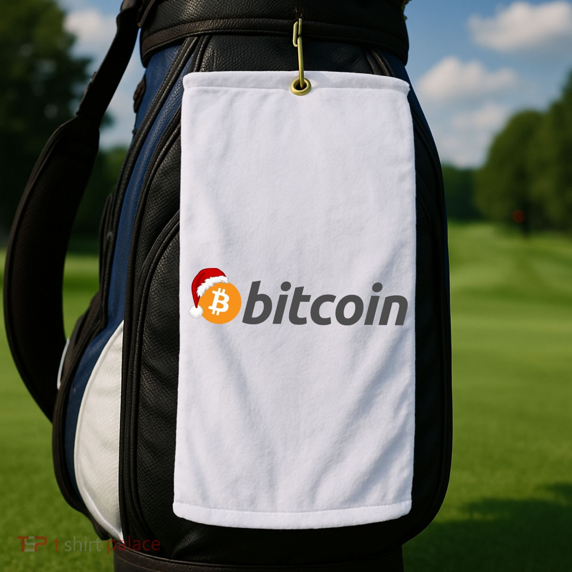 Bitcoin With Christmas Hat Funny Bitcoin With Santa Hat Funny Bitcoin Crypto Golf Towel