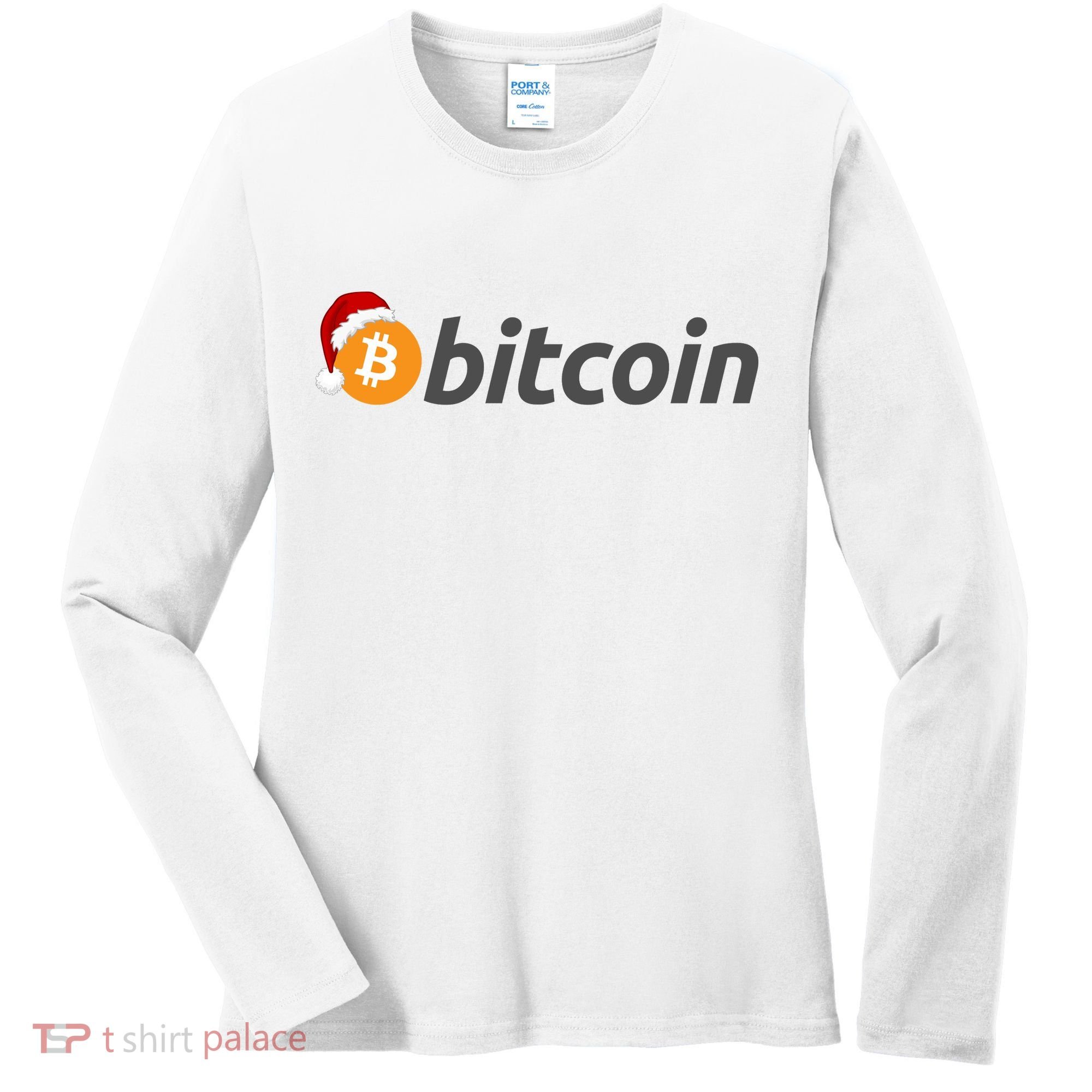 Bitcoin With Christmas Hat Funny Bitcoin With Santa Hat Funny Bitcoin Crypto Women's Long Sleeve Shirt