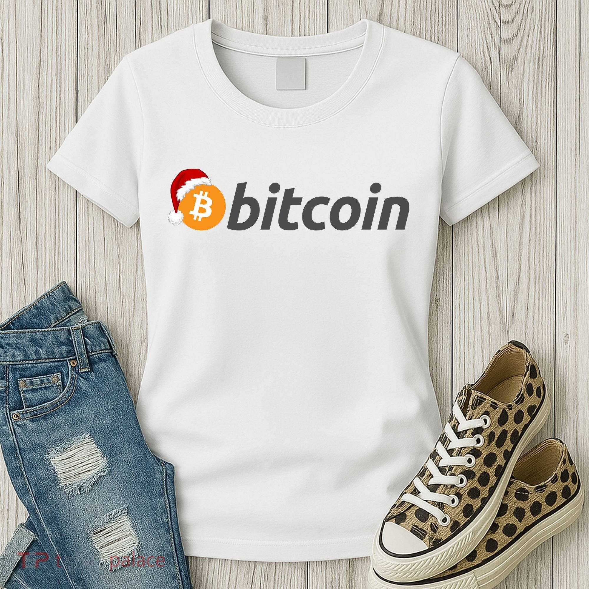 Bitcoin With Christmas Hat Funny Bitcoin With Santa Hat Funny Bitcoin Crypto Women's T-Shirt