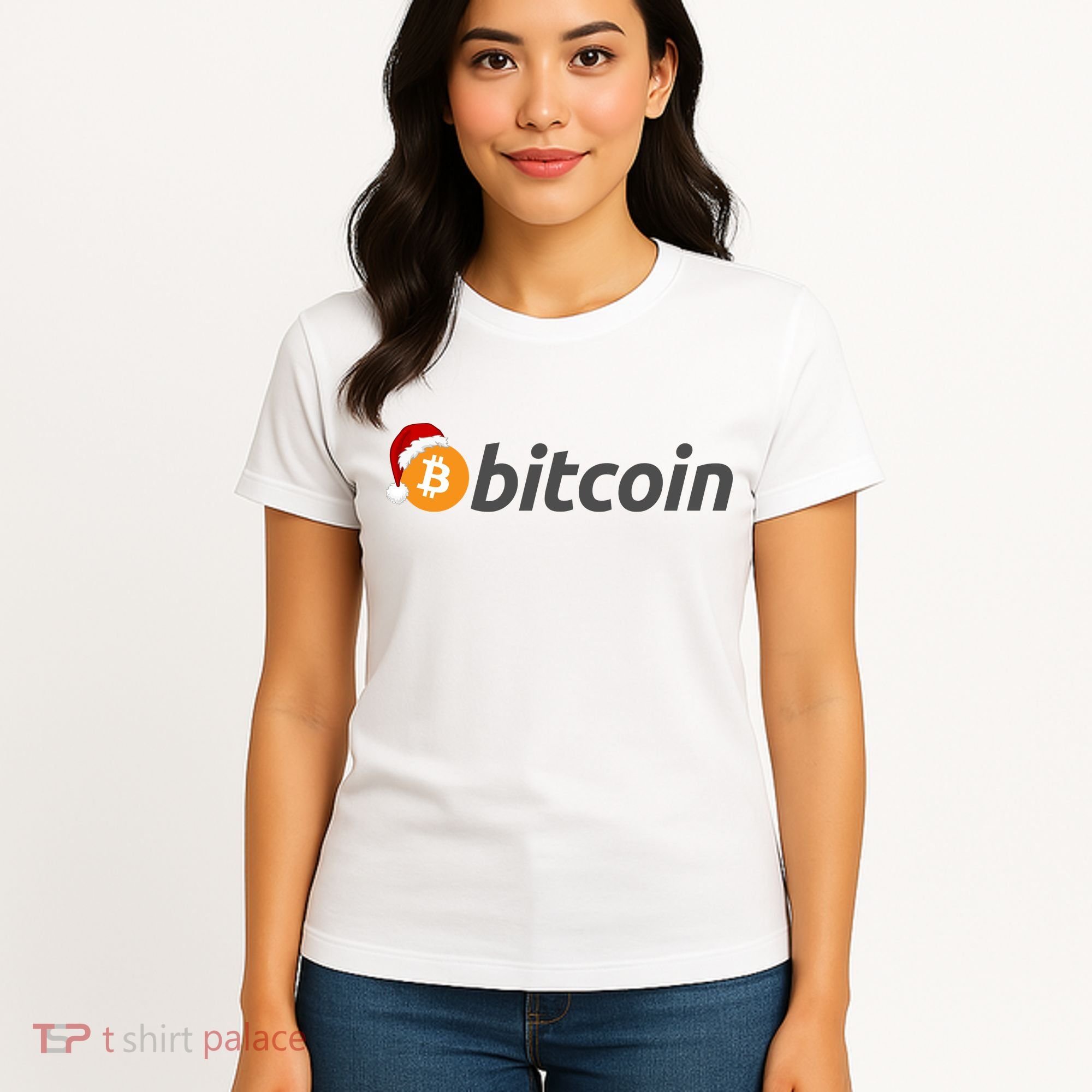 Bitcoin With Christmas Hat Funny Bitcoin With Santa Hat Funny Bitcoin Crypto Women's T-Shirt