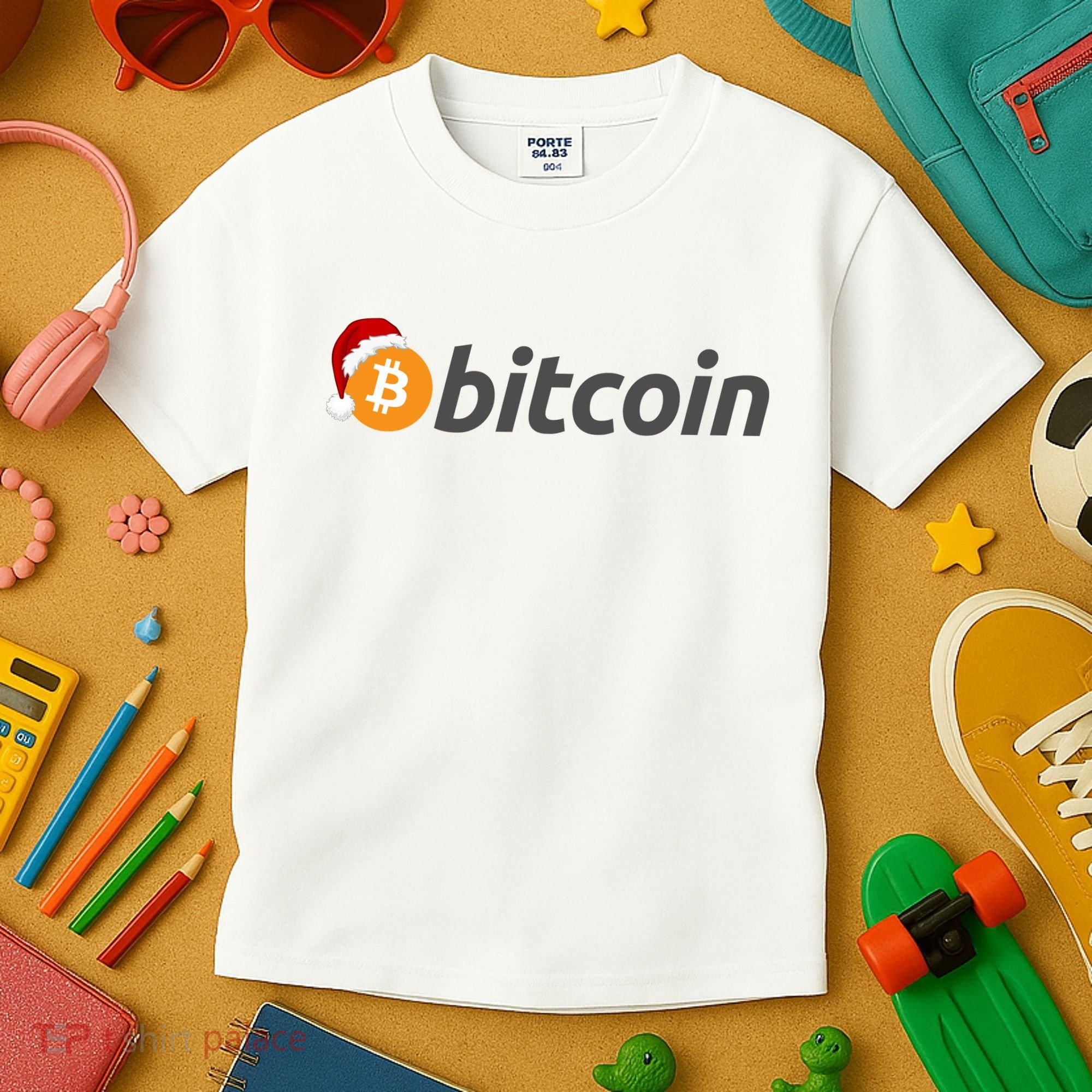 Bitcoin With Christmas Hat Funny Bitcoin With Santa Hat Funny Bitcoin Crypto Kids T-Shirt