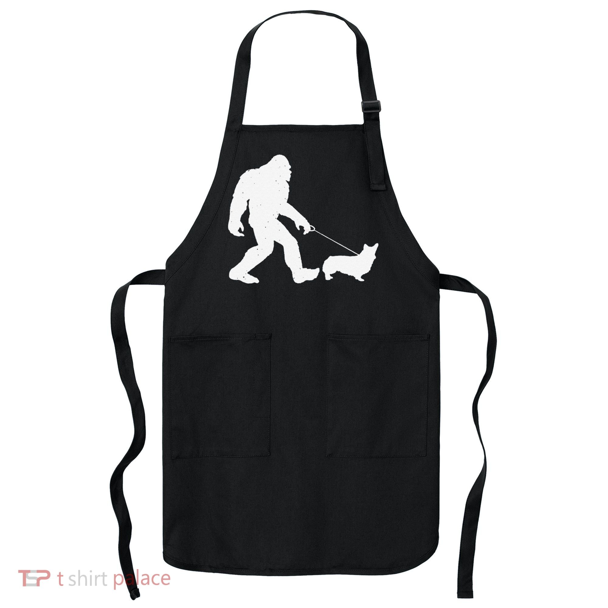 Bigfoot Walking Corgi Dog Funny Gift Apron