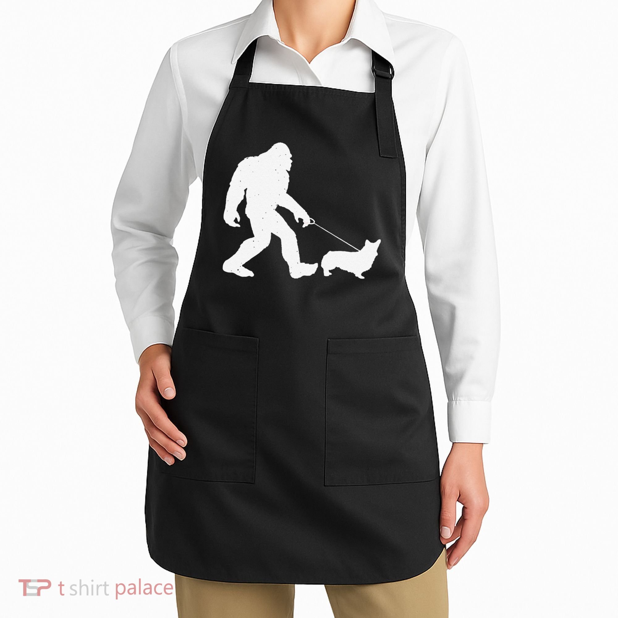 Bigfoot Walking Corgi Dog Funny Gift Apron