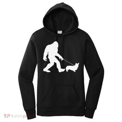 Bigfoot Walking Corgi Dog Funny Gift Women's Hoodie