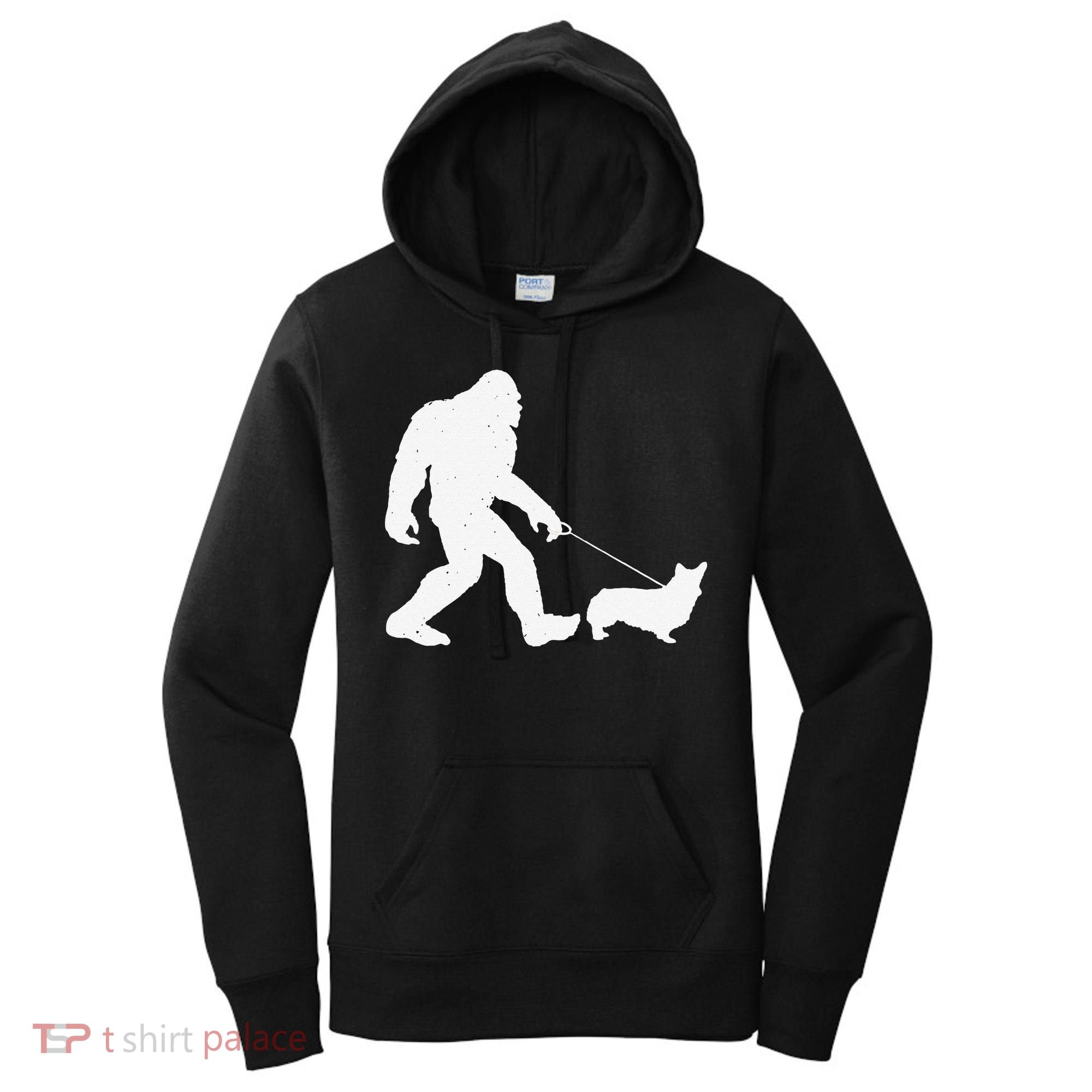 Bigfoot Walking Corgi Dog Funny Gift Women's Hoodie