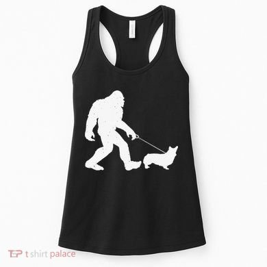 Bigfoot Walking Corgi Dog Funny Gift Women's Tank Top