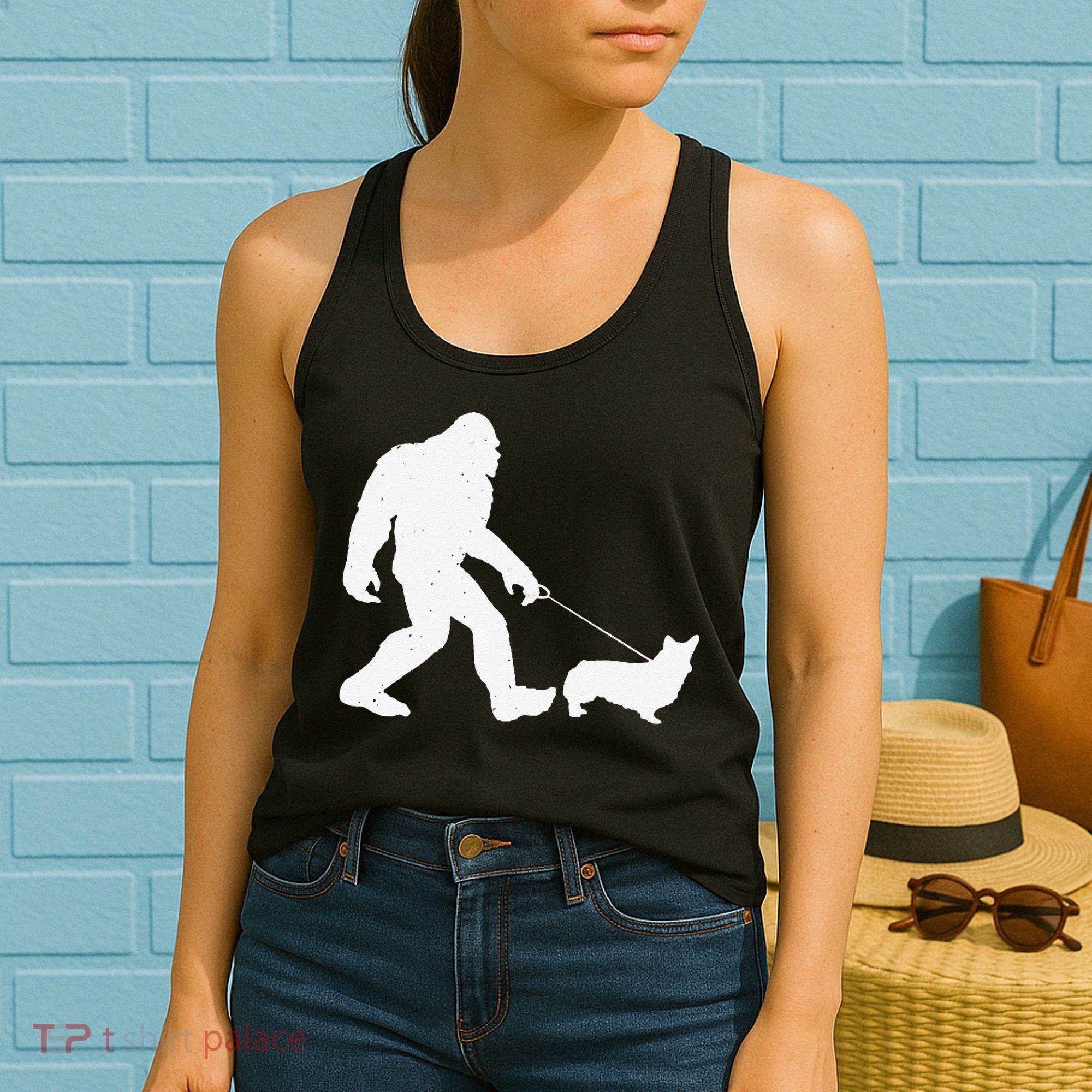 Bigfoot Walking Corgi Dog Funny Gift Women's Tank Top
