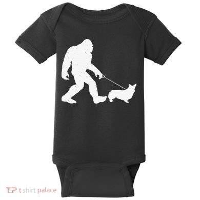 Bigfoot Walking Corgi Dog Funny Gift Baby Bodysuit