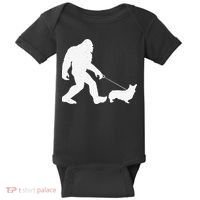 Bigfoot Walking Corgi Dog Funny Gift Baby Bodysuit thumb 0