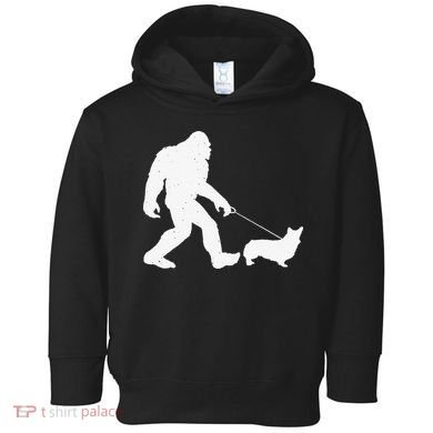 Bigfoot Walking Corgi Dog Funny Gift Toddler Hoodie