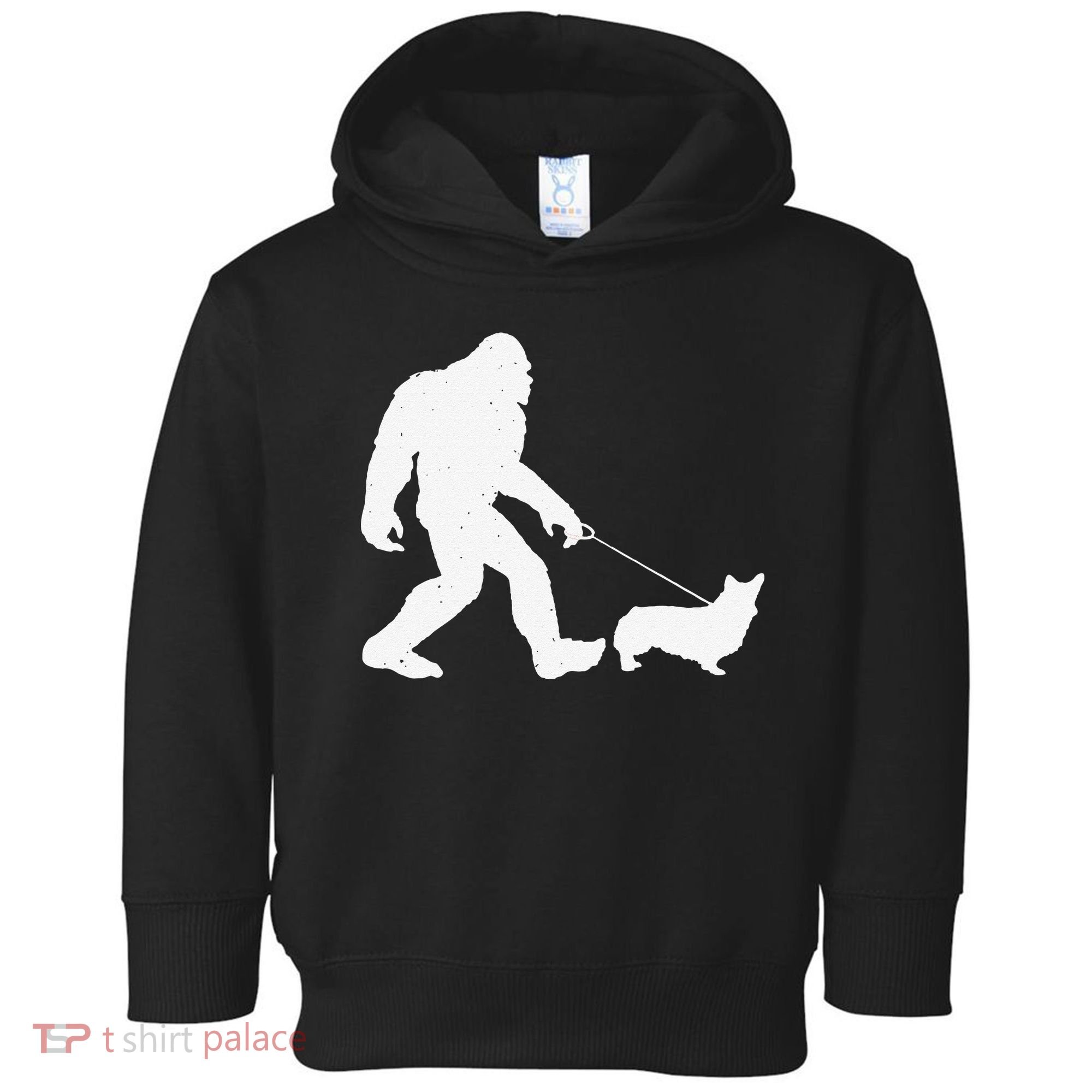 Bigfoot Walking Corgi Dog Funny Gift Toddler Hoodie