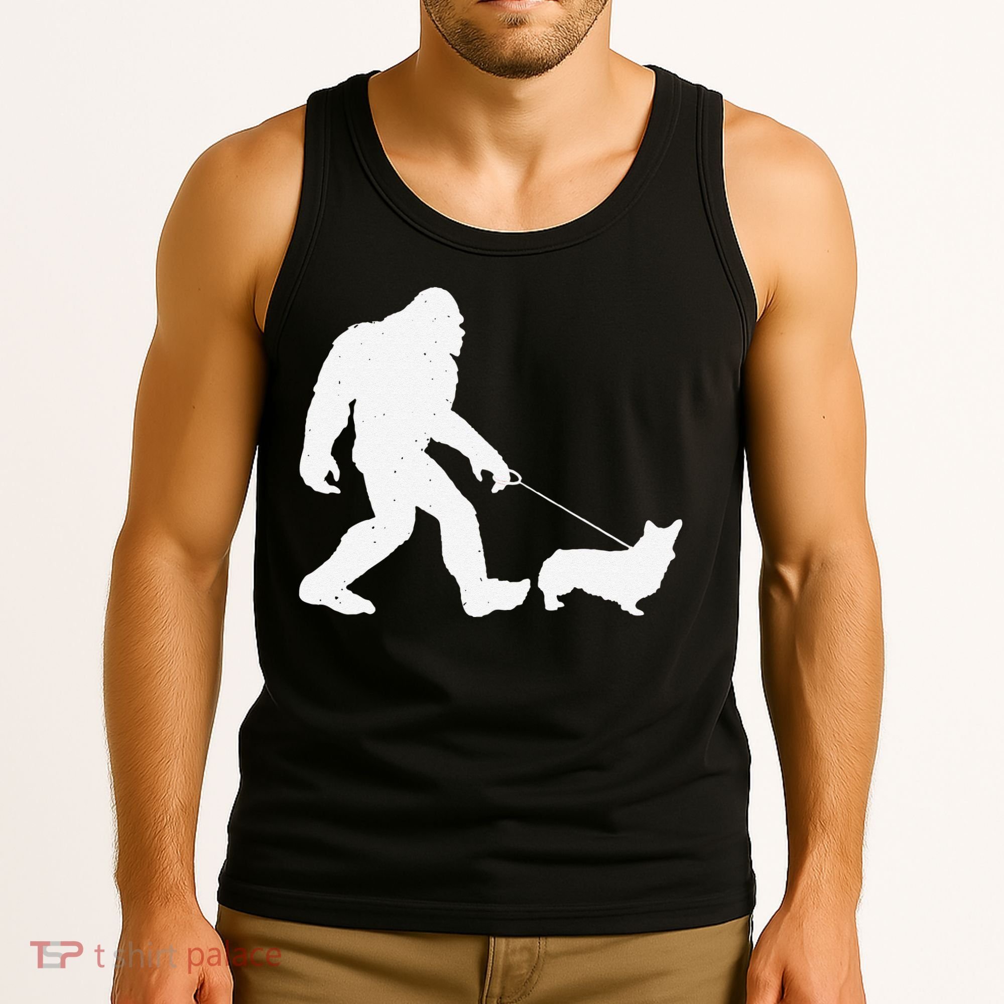Bigfoot Walking Corgi Dog Funny Gift Tank Top