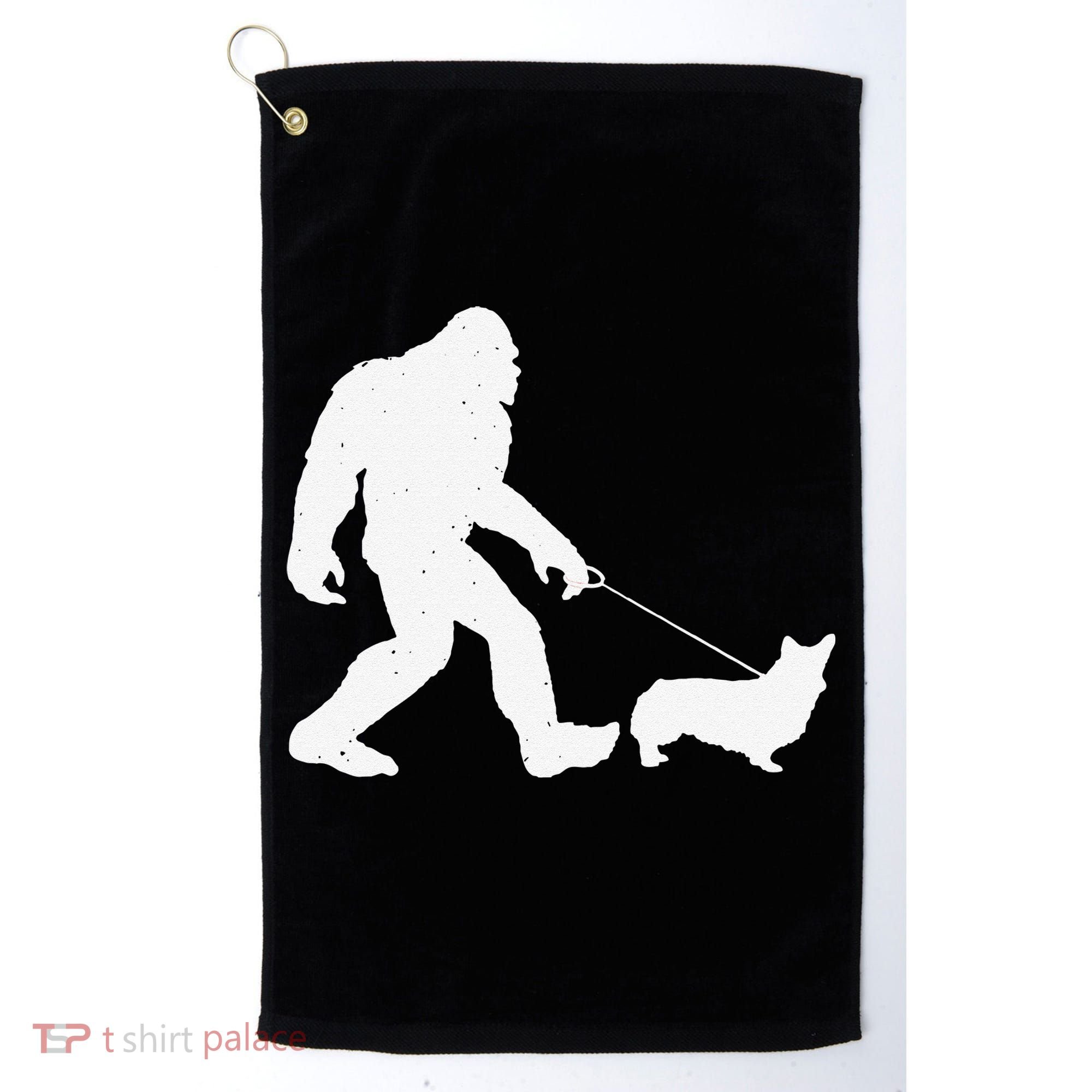 Bigfoot Walking Corgi Dog Funny Gift Golf Towel
