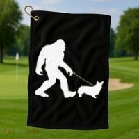 Bigfoot Walking Corgi Dog Funny Gift Golf Towel thumb 1
