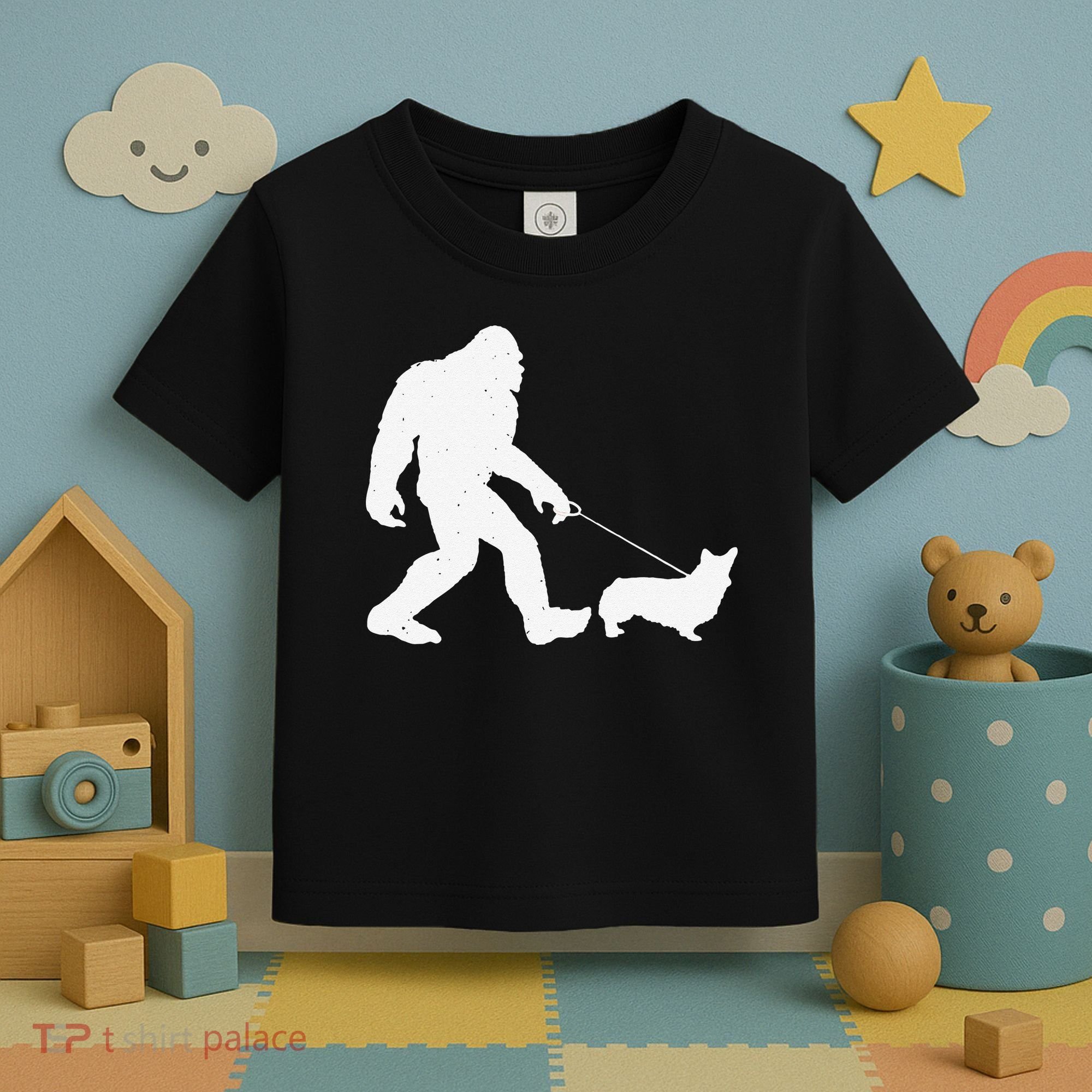 Bigfoot Walking Corgi Dog Funny Gift Toddler T-Shirt