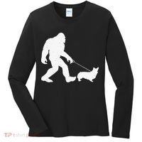 Bigfoot Walking Corgi Dog Funny Gift Women's Long Sleeve Shirt thumb 0