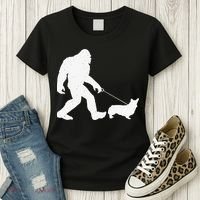 Bigfoot Walking Corgi Dog Funny Gift Women's T-Shirt thumb 3
