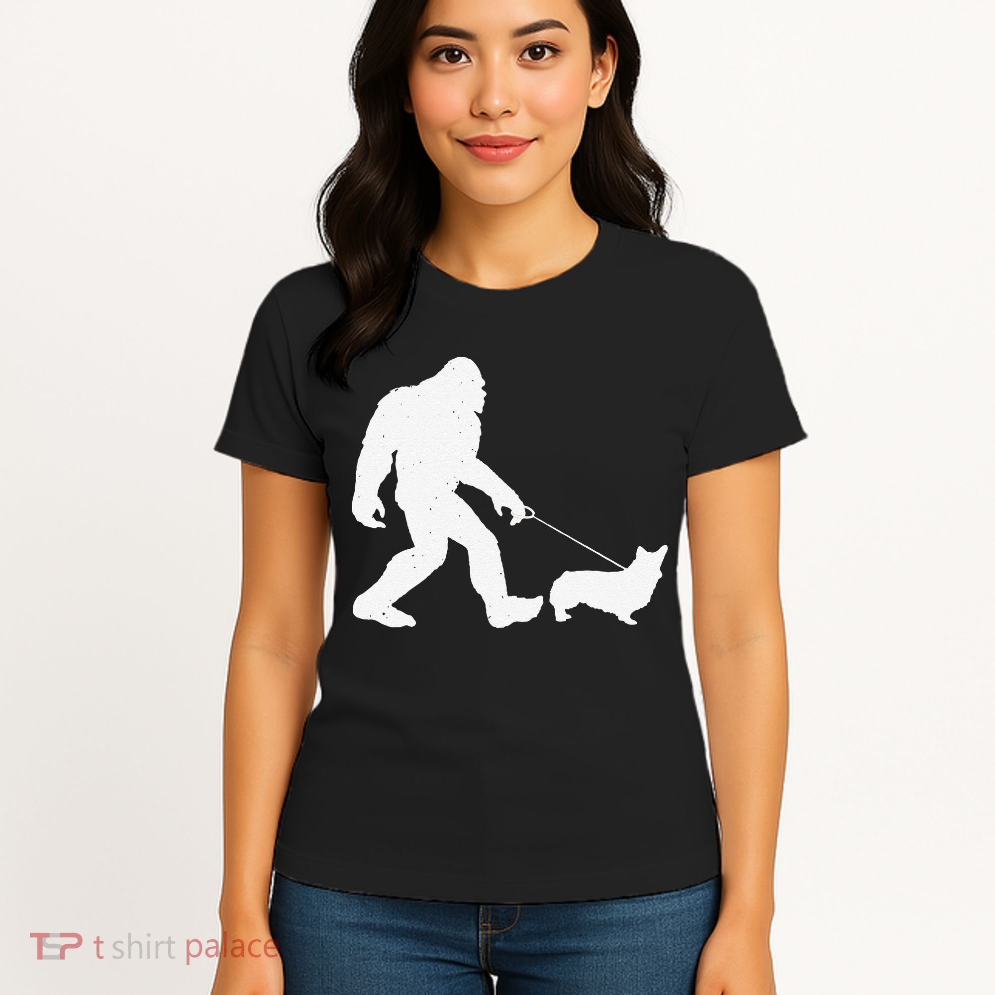 Bigfoot Walking Corgi Dog Funny Gift Women's T-Shirt