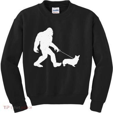 Bigfoot Walking Corgi Dog Funny Gift Kids Sweatshirt