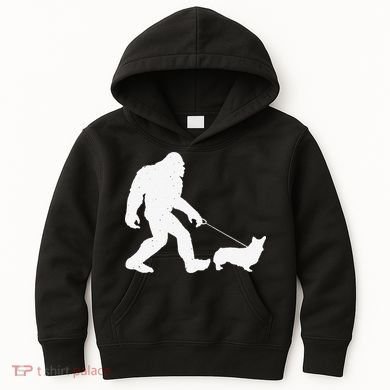 Bigfoot Walking Corgi Dog Funny Gift Kids Hoodie