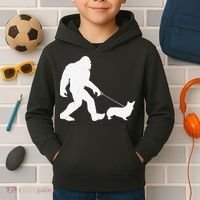 Bigfoot Walking Corgi Dog Funny Gift Kids Hoodie thumb 2