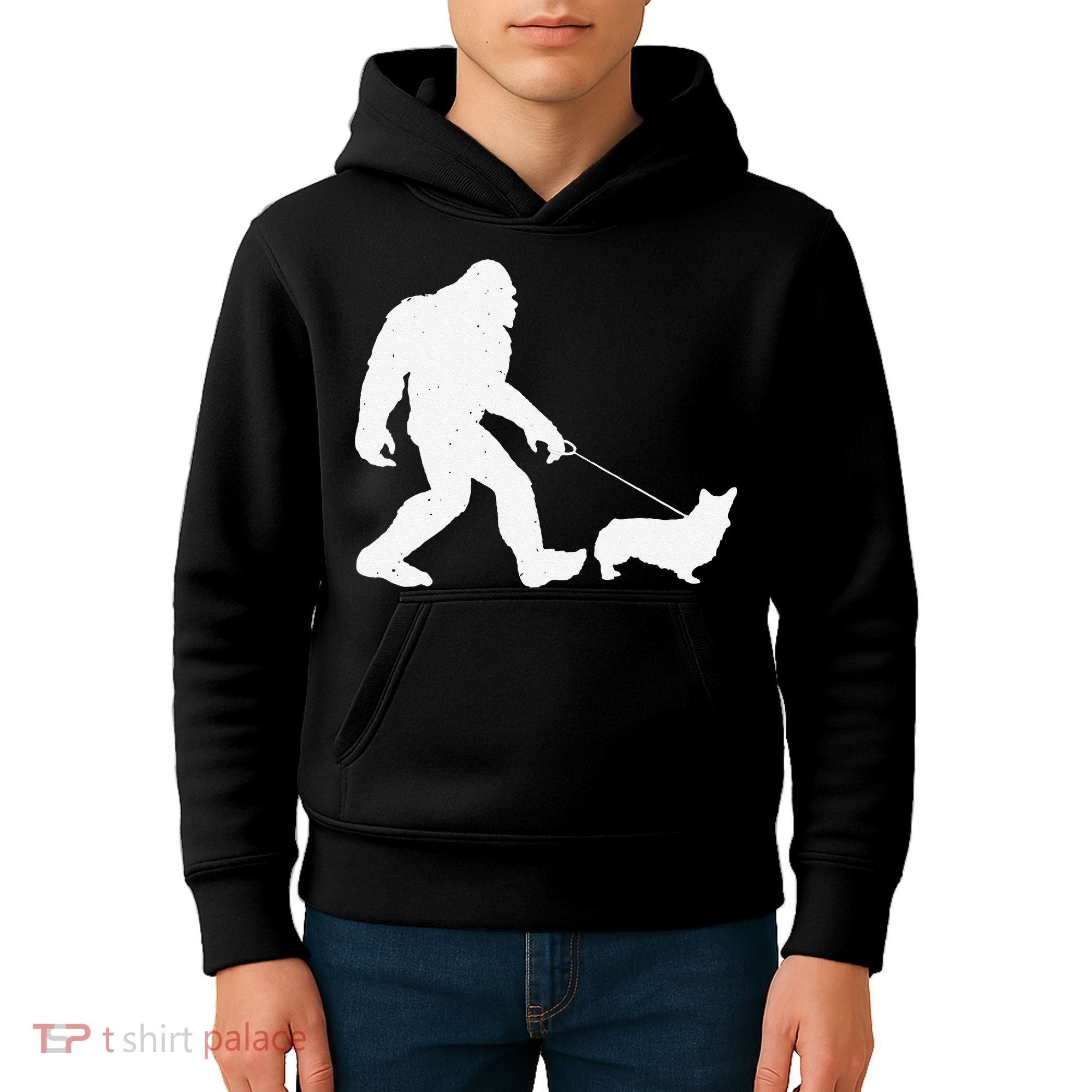 Bigfoot Walking Corgi Dog Funny Gift Kids Hoodie