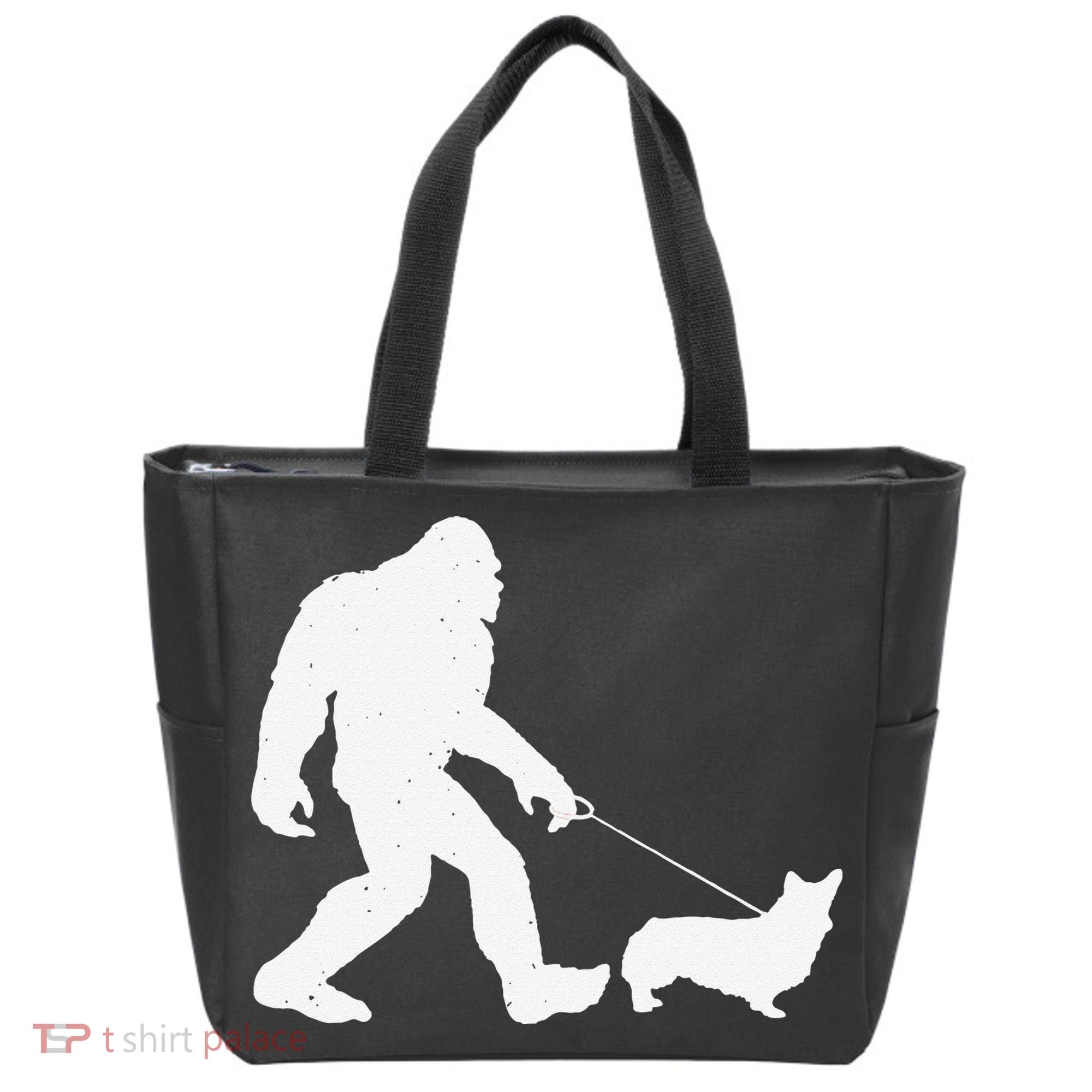 Bigfoot Walking Corgi Dog Funny Gift Tote Bag