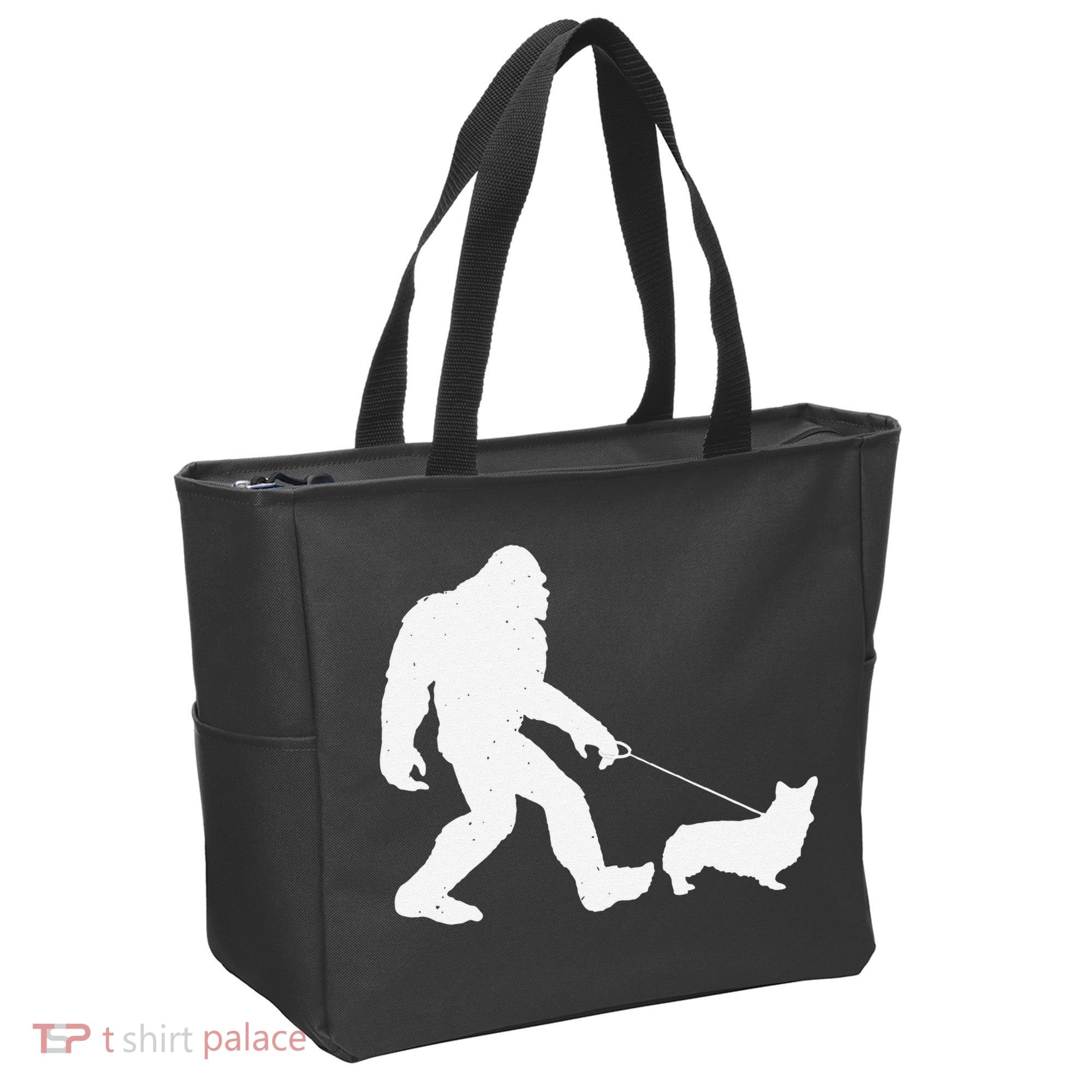 Bigfoot Walking Corgi Dog Funny Gift Tote Bag