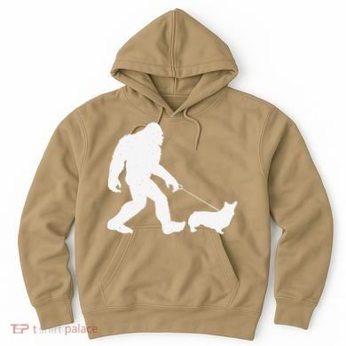 Bigfoot Walking Corgi Dog Funny Gift Hoodie
