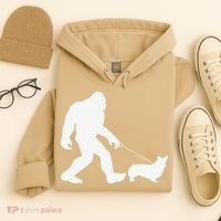Bigfoot Walking Corgi Dog Funny Gift Hoodie thumb 4