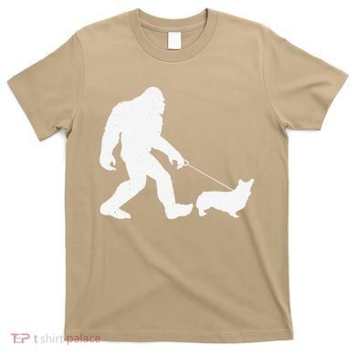 Bigfoot Walking Corgi Dog Funny Gift T-Shirt
