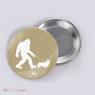 Bigfoot Walking Corgi Dog Funny Gift Button
