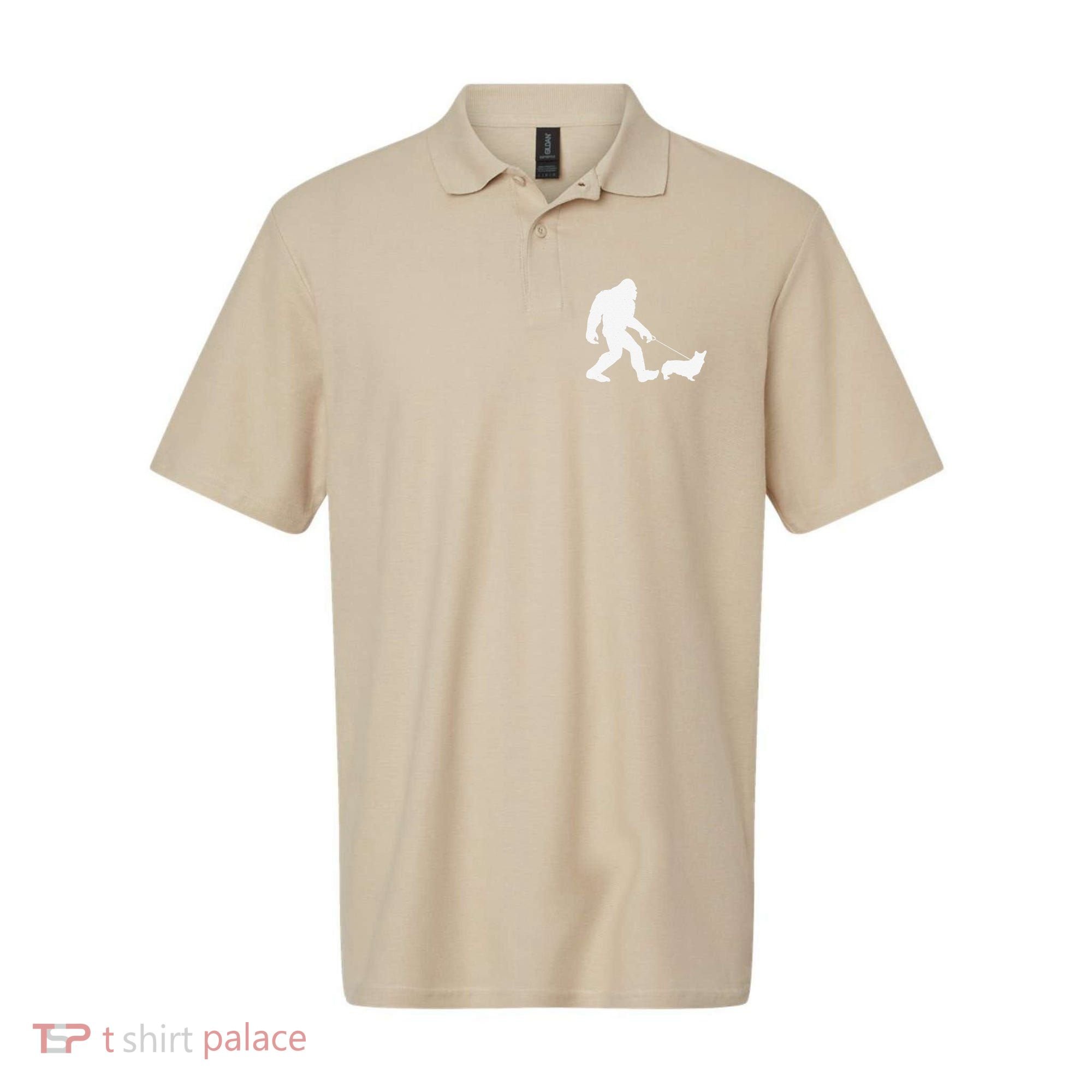 Bigfoot Walking Corgi Dog Funny Gift Polo