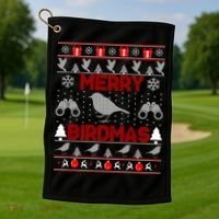 Bird Watching Christmas Birding Merry Birdmas Ugly Sweater Gift Golf Towel thumb 1