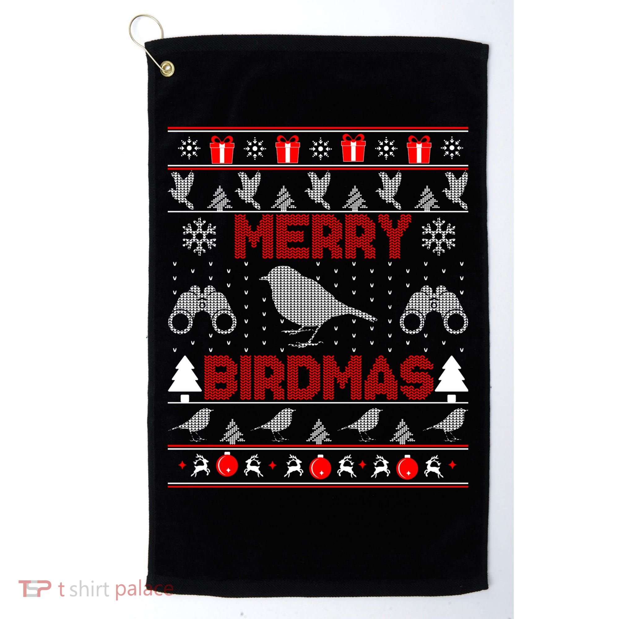 Bird Watching Christmas Birding Merry Birdmas Ugly Sweater Golf Towel
