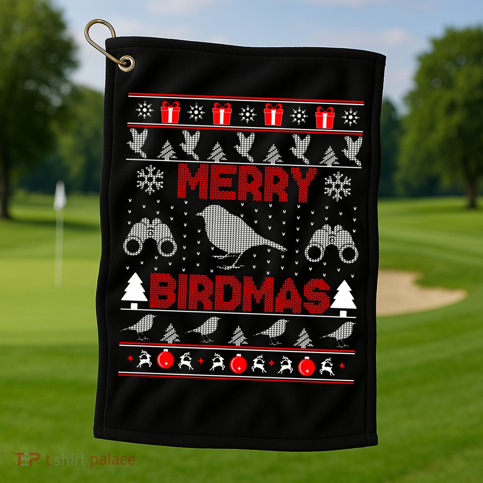 Bird Watching Christmas Birding Merry Birdmas Ugly Sweater Golf Towel