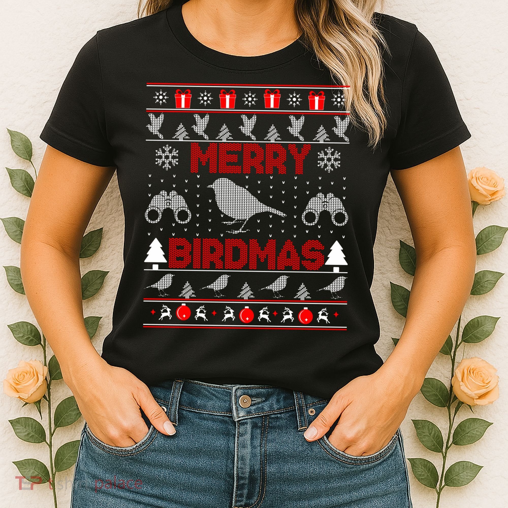 Bird Watching Christmas Birding Merry Birdmas Ugly Sweater Women's T-Shirt