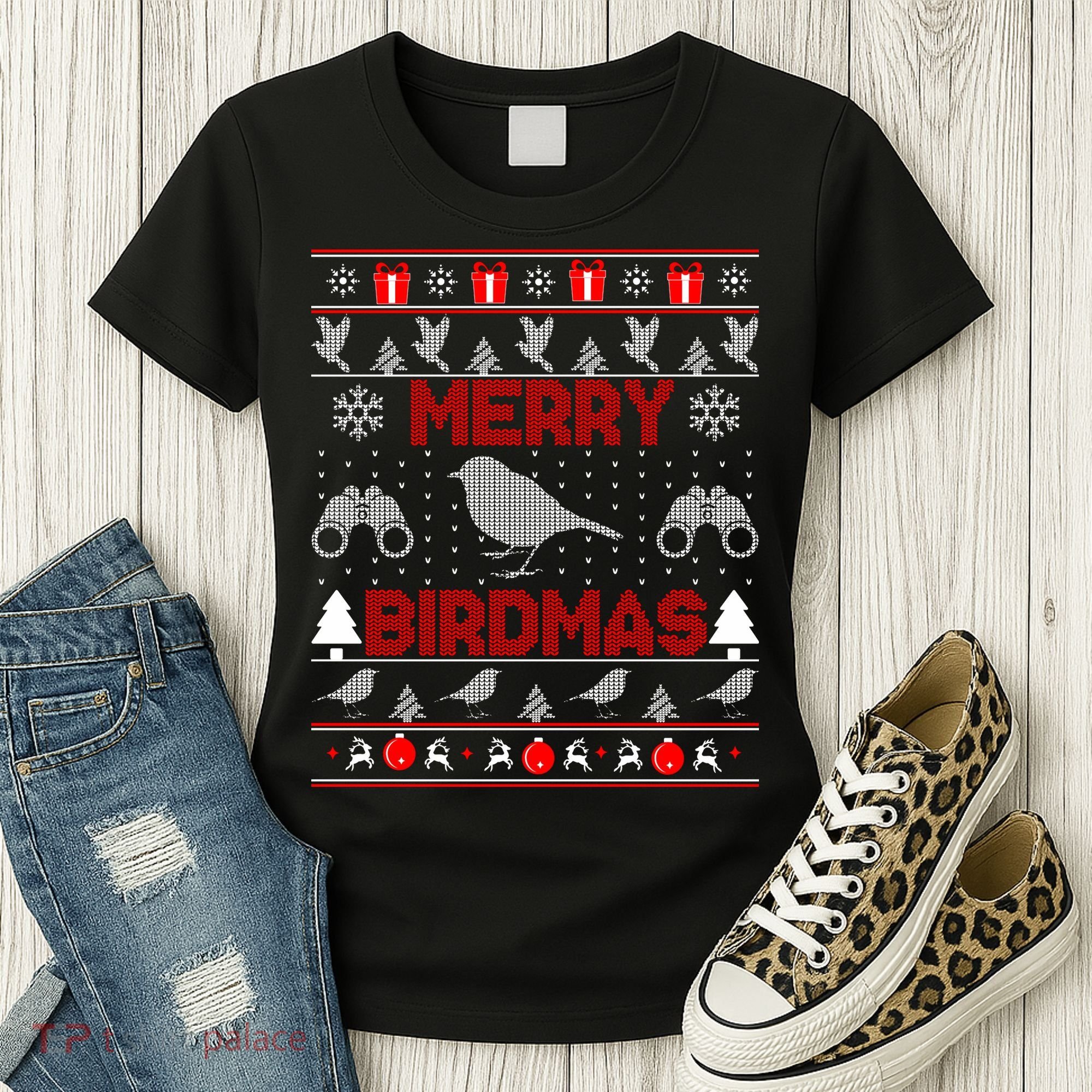 Bird Watching Christmas Birding Merry Birdmas Ugly Sweater Women's T-Shirt