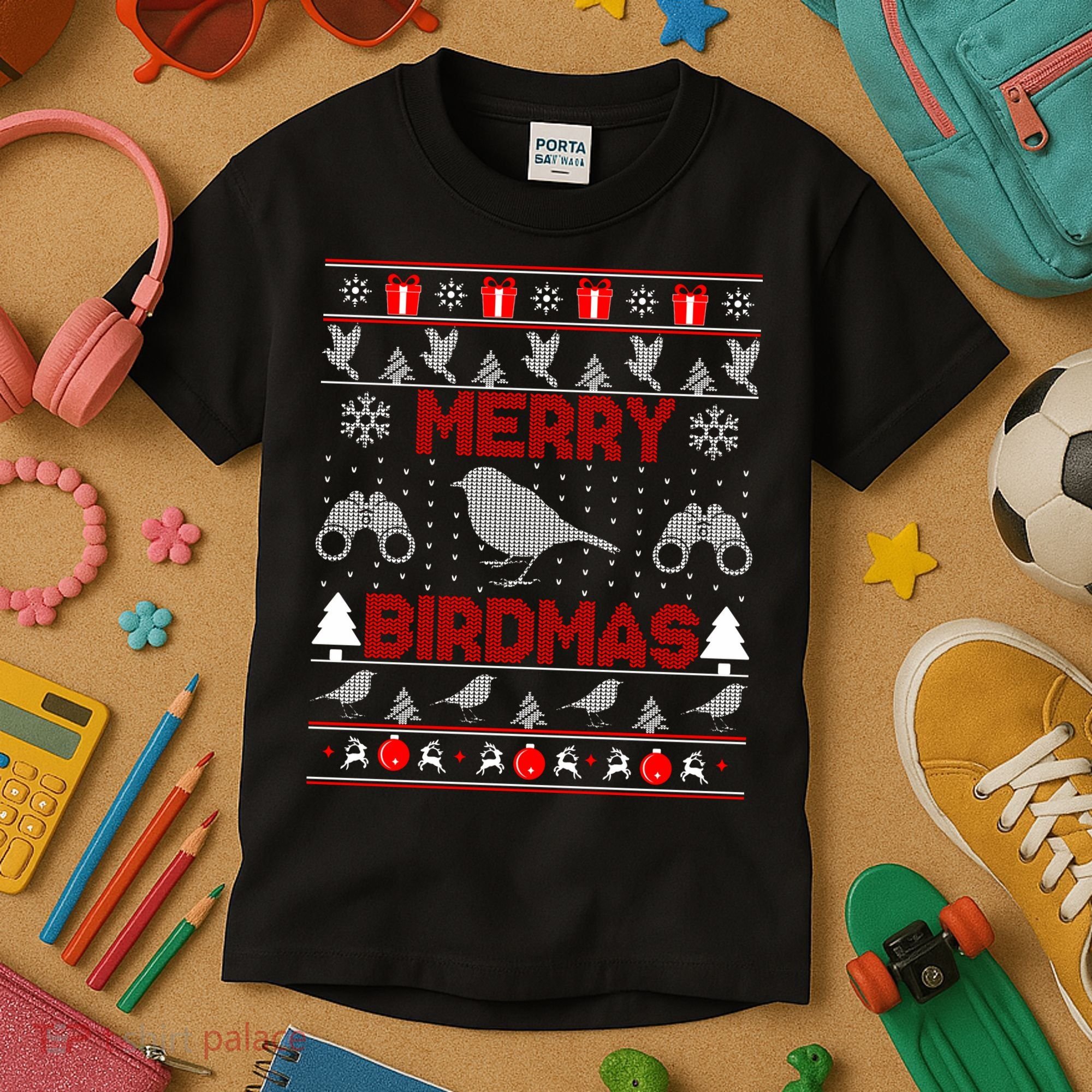 Bird Watching Christmas Birding Merry Birdmas Ugly Sweater Kids T-Shirt
