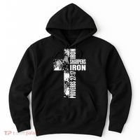 Black White Cross Iron Sharpens Iron Verse Christian Couples Hoodie thumb 0