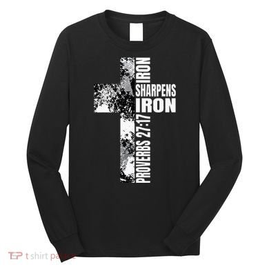 Black White Cross Iron Sharpens Iron Verse Christian Couples Long Sleeve Shirt
