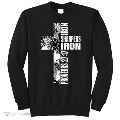 Black White Cross Iron Sharpens Iron Verse Christian Couples Sweatshirt