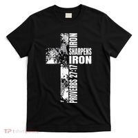 Black White Cross Iron Sharpens Iron Verse Christian Couples T-Shirt thumb 0