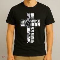 Black White Cross Iron Sharpens Iron Verse Christian Couples T-Shirt thumb 3