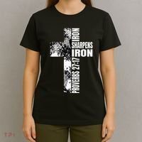 Black White Cross Iron Sharpens Iron Verse Christian Couples T-Shirt thumb 4