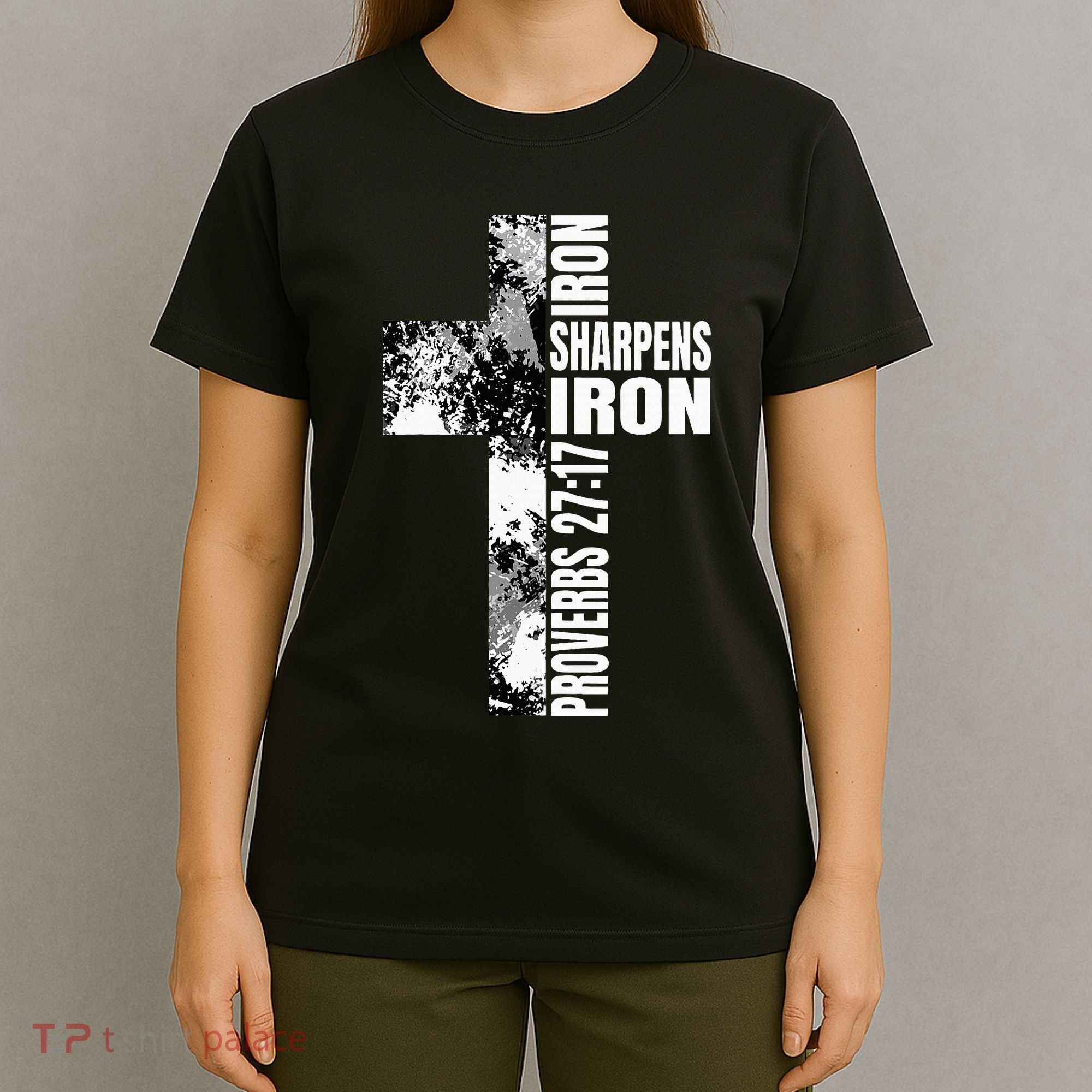 Black White Cross Iron Sharpens Iron Verse Christian Couples T-Shirt