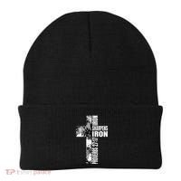 Black White Cross Iron Sharpens Iron Verse Christian Couples Beanie thumb 0