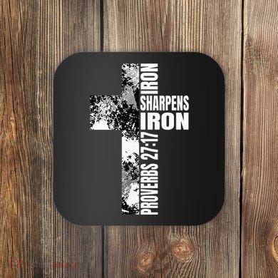 Black White Cross Iron Sharpens Iron Verse Christian Couples Coaster
