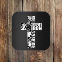 Black White Cross Iron Sharpens Iron Verse Christian Couples Coaster thumb 0