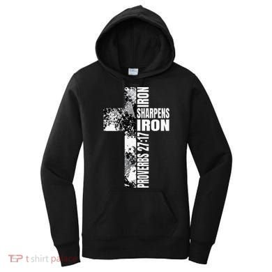 Black White Cross Iron Sharpens Iron Verse Christian Couples Women's Hoodie